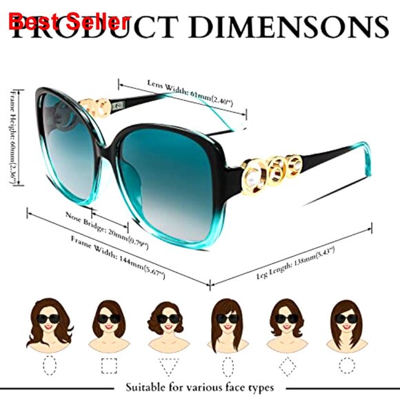 Oversized Square Frame Sunglasses Polarized UV Protection Pearl Accents main image 5